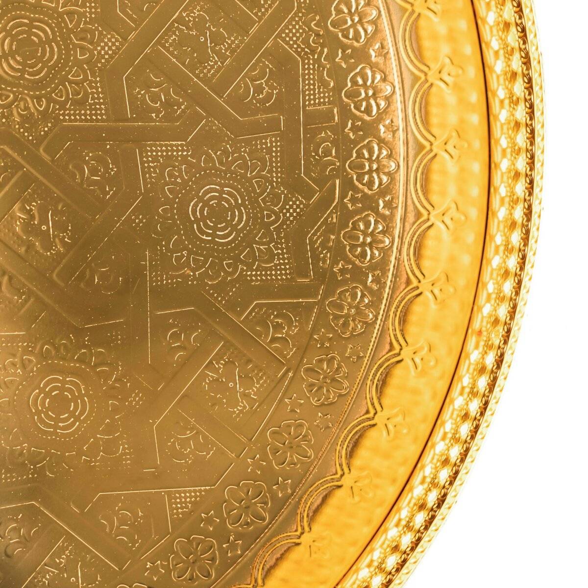 Serviertablett Silber 45 cm - Rund mit Griffen & Ornamentrand Gold