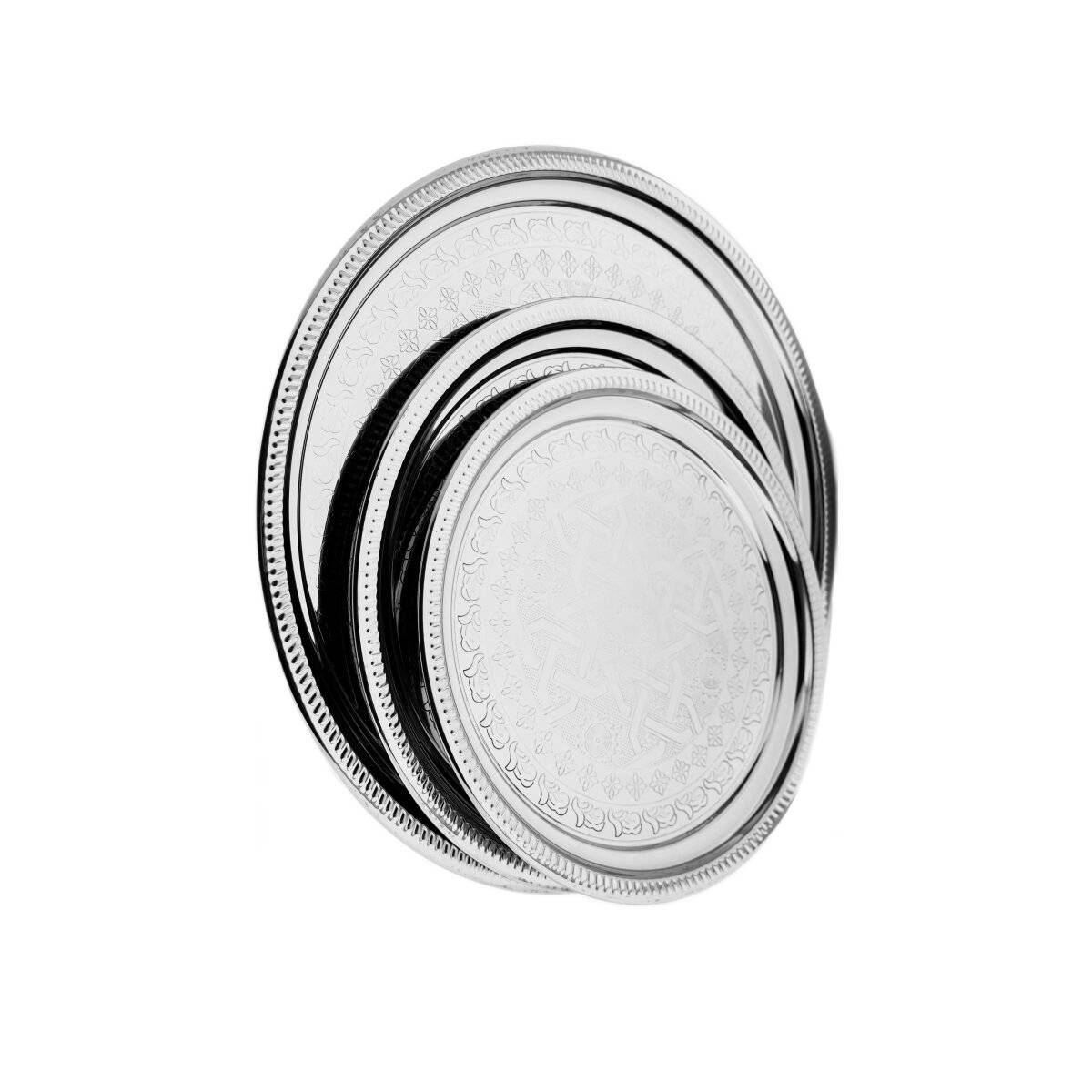 Orientalisches Serviertablett, 3er-Set - rundes Design in Silber ø36/40/50 cm