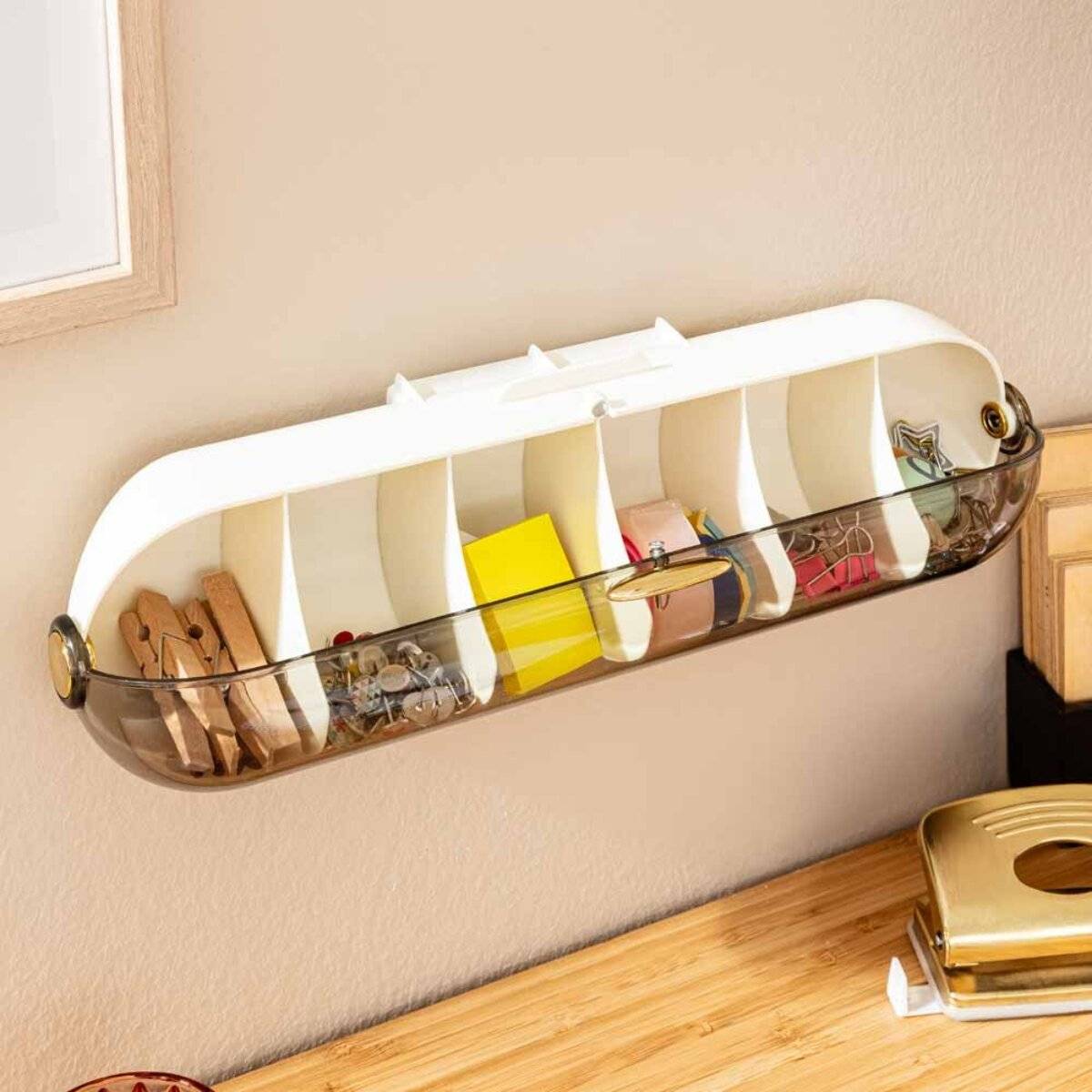 Wand Organizer mit transparentem Schiebedeckel und Fächern