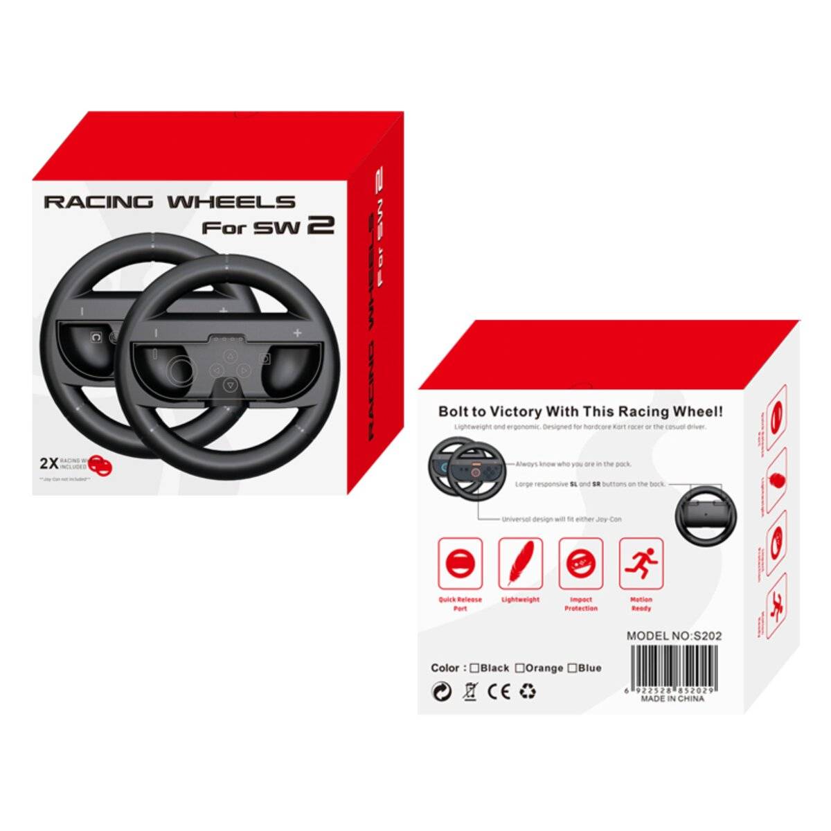 Rennlenkrad 2er-Pack für Nintendo Switch 2 Joy-Con Controller Schwarz