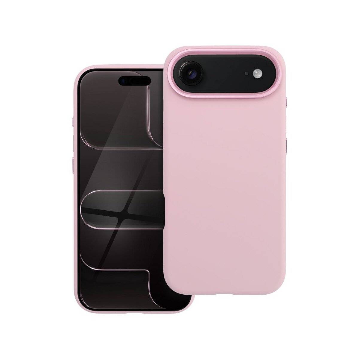 Ein schwarzes Smartphone-Schutzhülle mit präzisen Ausschnitten für Kamera und Tasten, die ein inneres Kreismuster zur Kompatibilität mit kabelloser Aufladung zeigt.