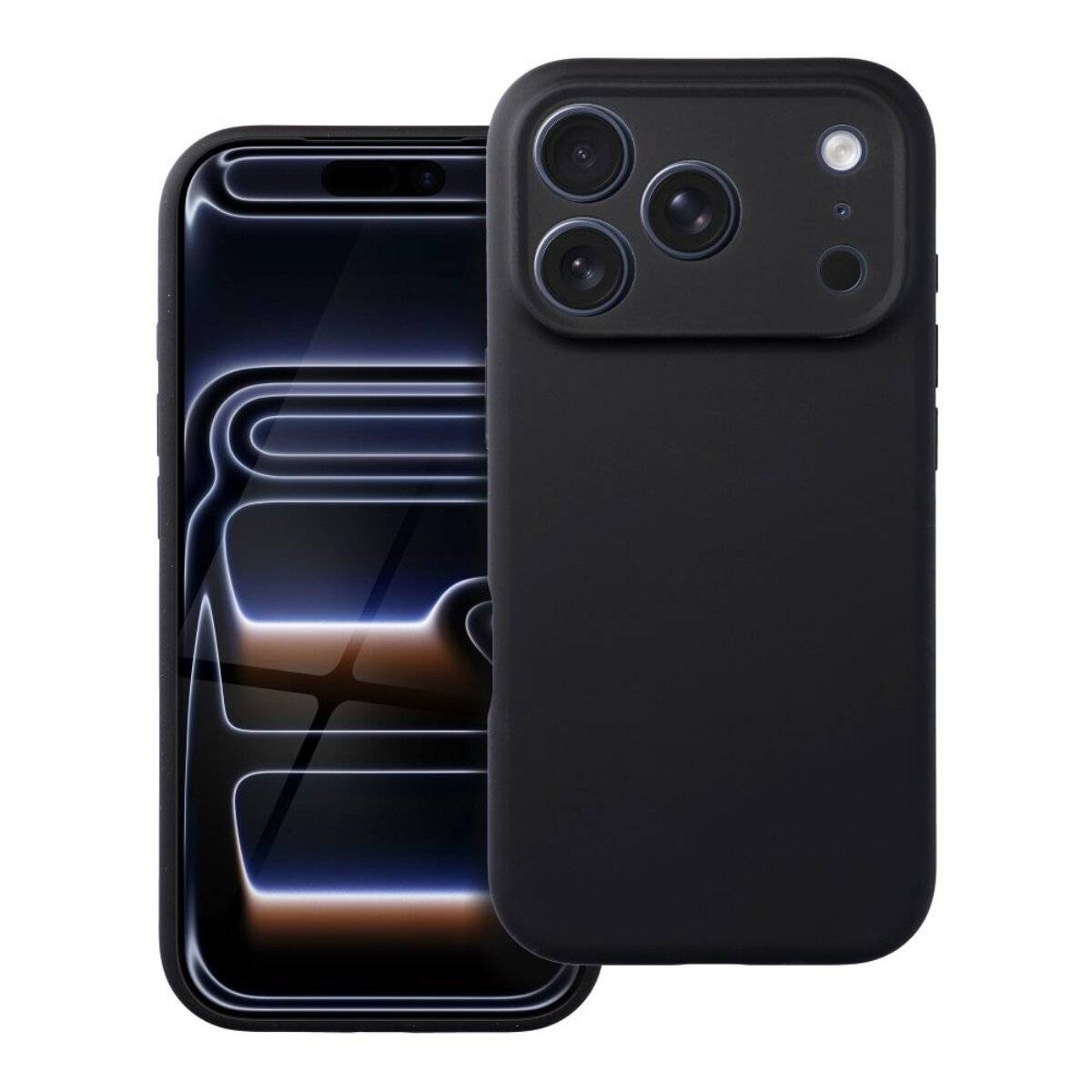 Transparente Handyhülle mit MagSafe-Ring, mit Aussparungen für Tasten, Kamera und Anschlüsse, dargestellt mit einem iPhone im Inneren.