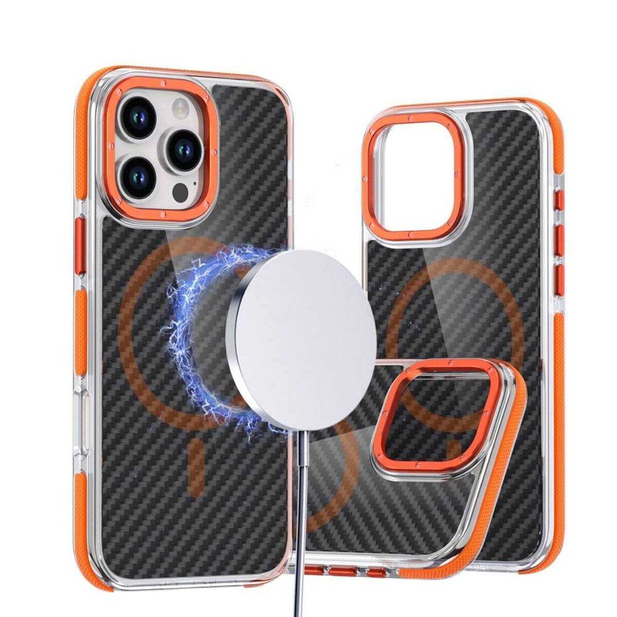 Fiber Case Magnet Hülle Transparent Orange Kompatibel mit iPhone 17