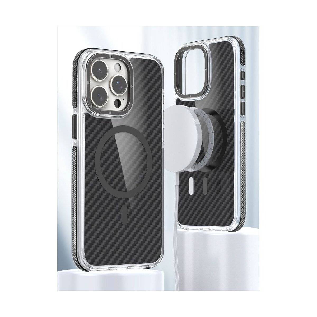 Fiber Case Magnet Hülle Transparent Schwarz Kompatibel mit iPhone 17
