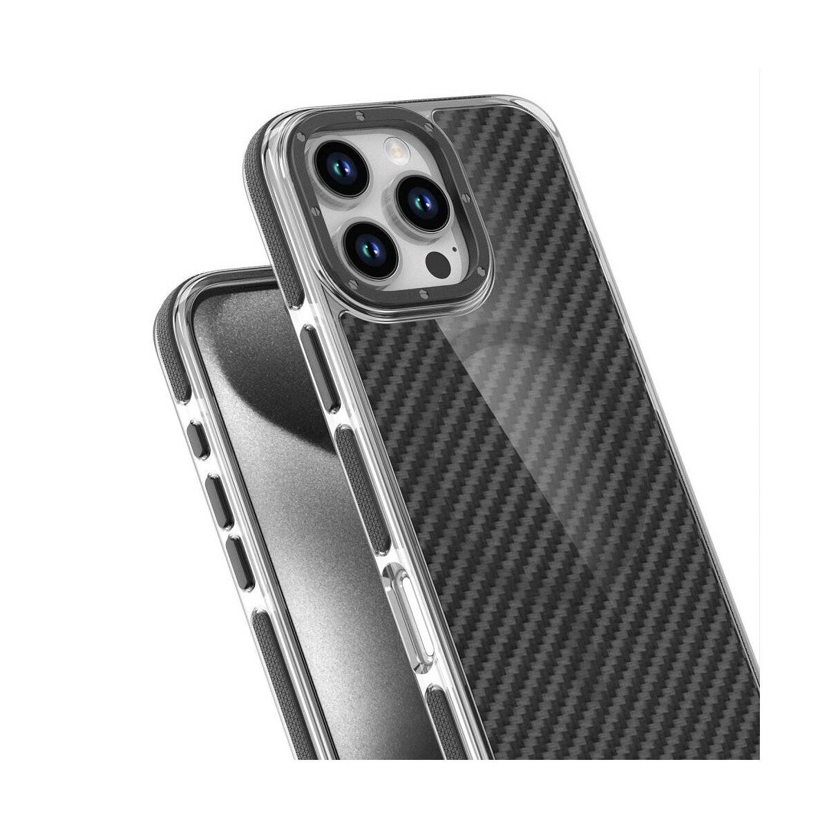 Fiber Case Magnet Hülle Transparent Schwarz Kompatibel mit iPhone 17