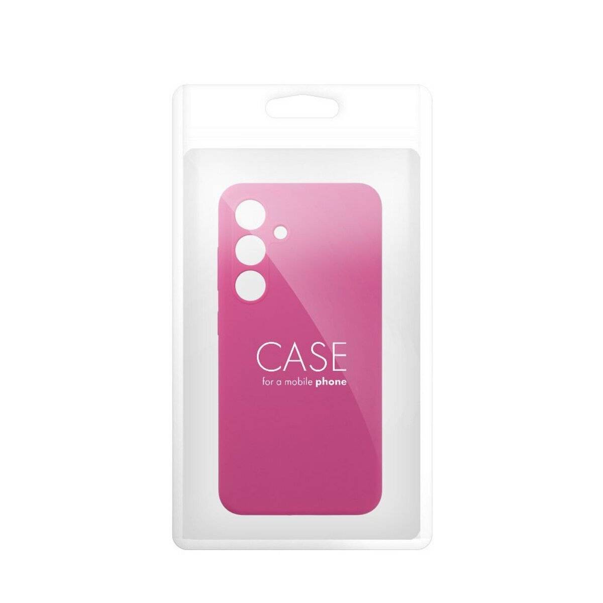 Rosa Handyhülle mit drei Kameraausschnitten, in durchsichtiger Verpackung mit der Aufschrift „CASE for a mobile phone
