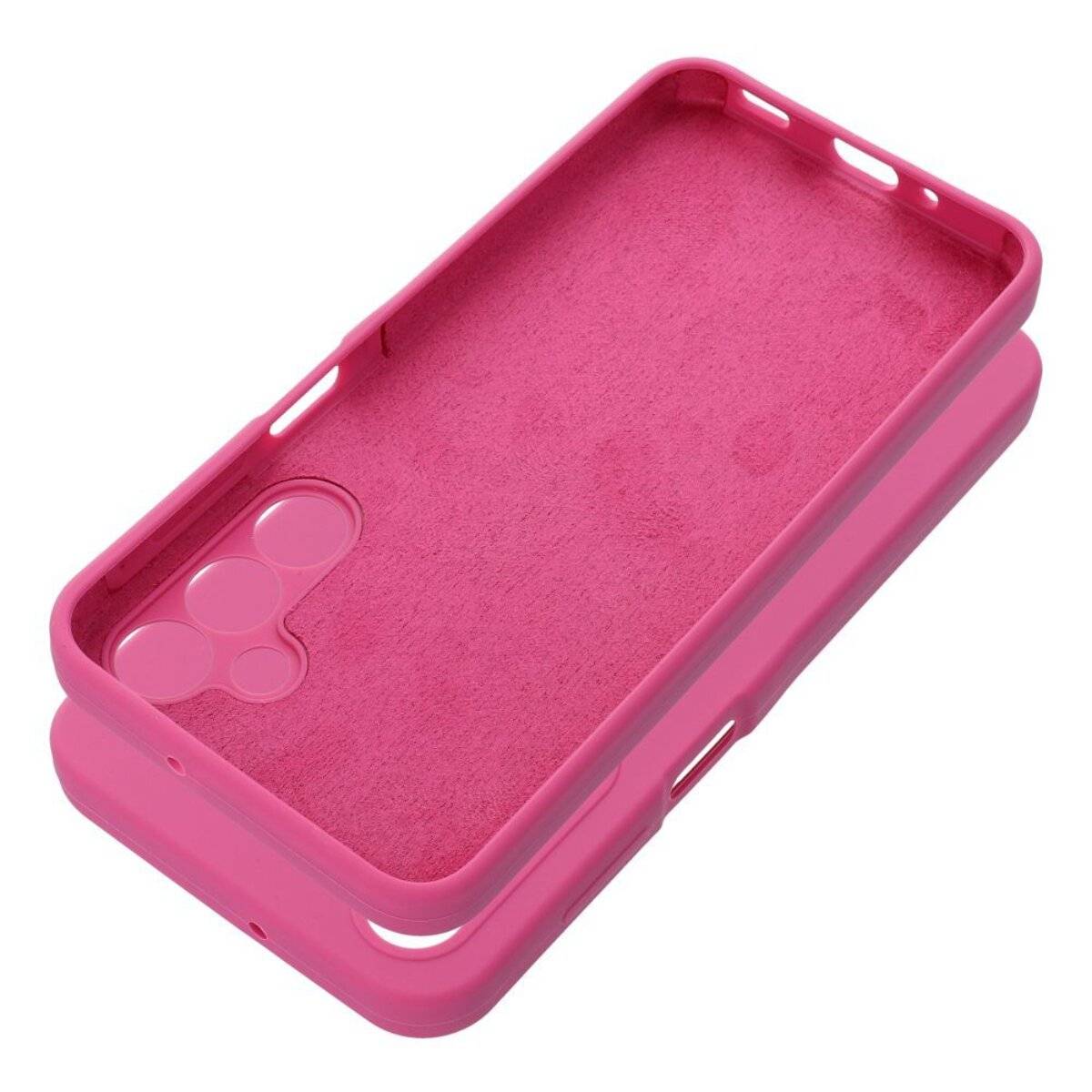 Rosa Handyhülle mit weichem Innenfutter, mit Aussparungen für Kamera und seitliche Tasten, entworfen für ein bestimmtes Smartphone-Modell.