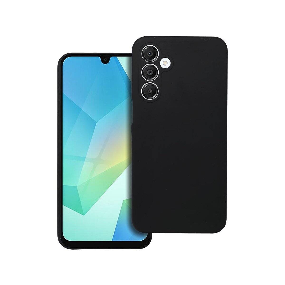 Ein Smartphone mit einem geometrischen Muster auf dem Bildschirm und einem schwarzen Gehäuse mit drei Kameraobjektiven auf der Rückseite.