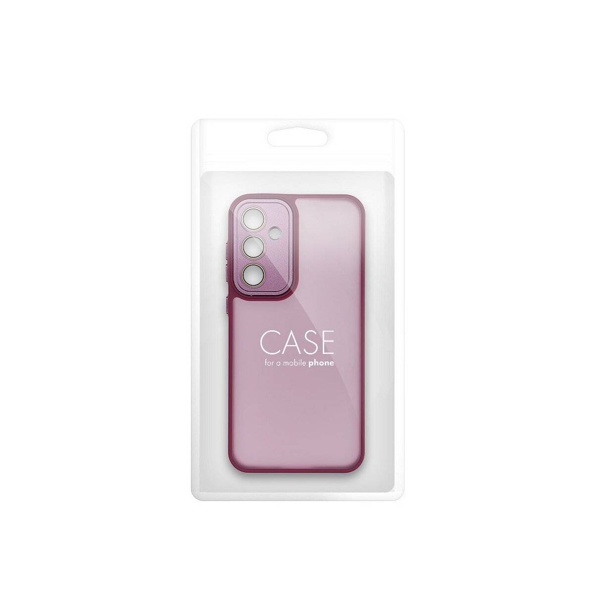 Violettes Handyhüllen-Etui in Verpackung, mit der Bezeichnung „CASE für ein Mobiltelefon