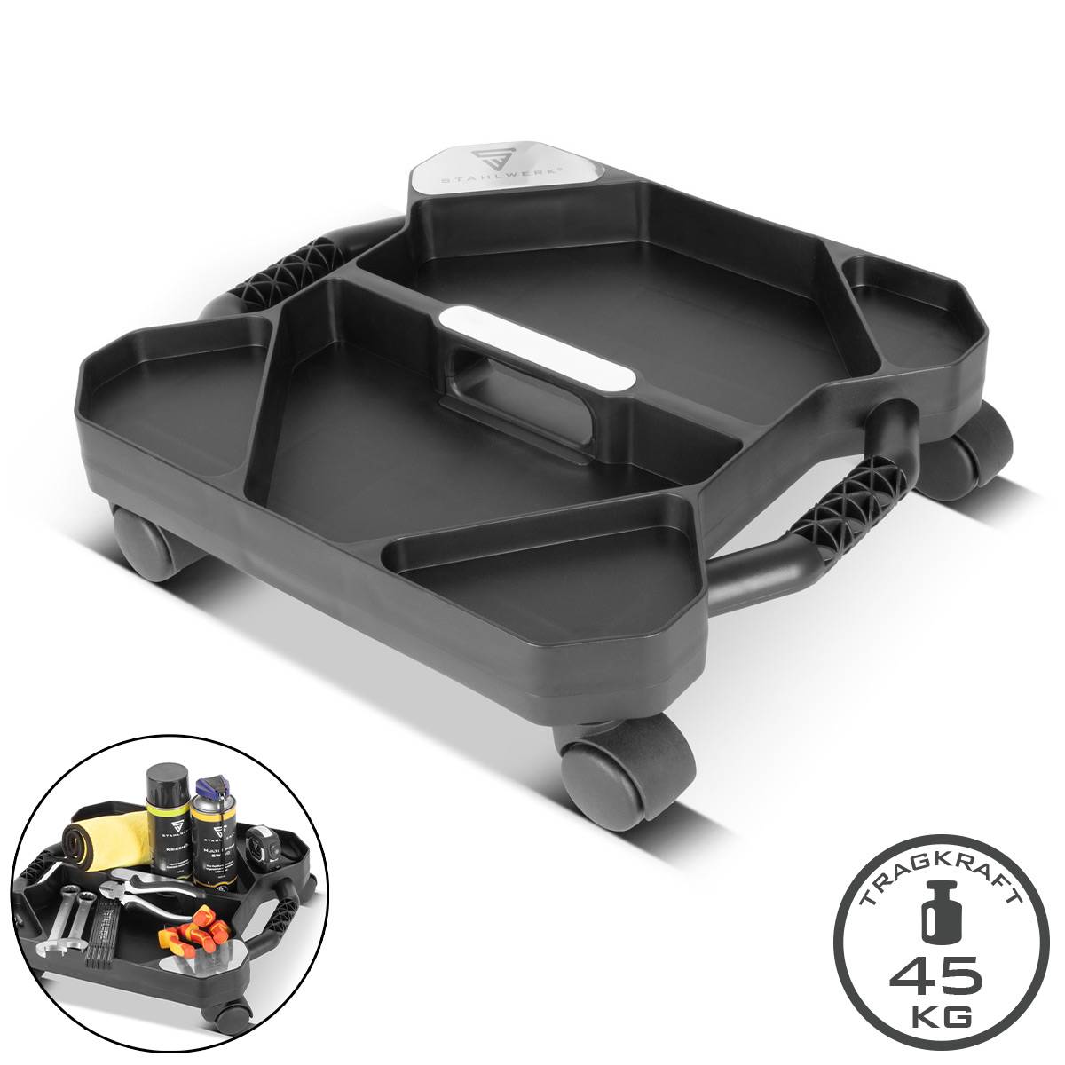 STAHLWERK Fahrbarer Werkzeugwagen bis 45 kg Werkstatt-Caddy mit 5 Fächern