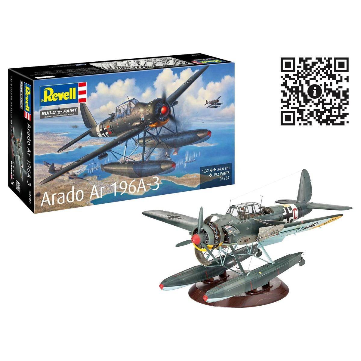 Karton und zusammengebautes Modell eines Revell-Flugzeugs „Arado Ar 196A-3