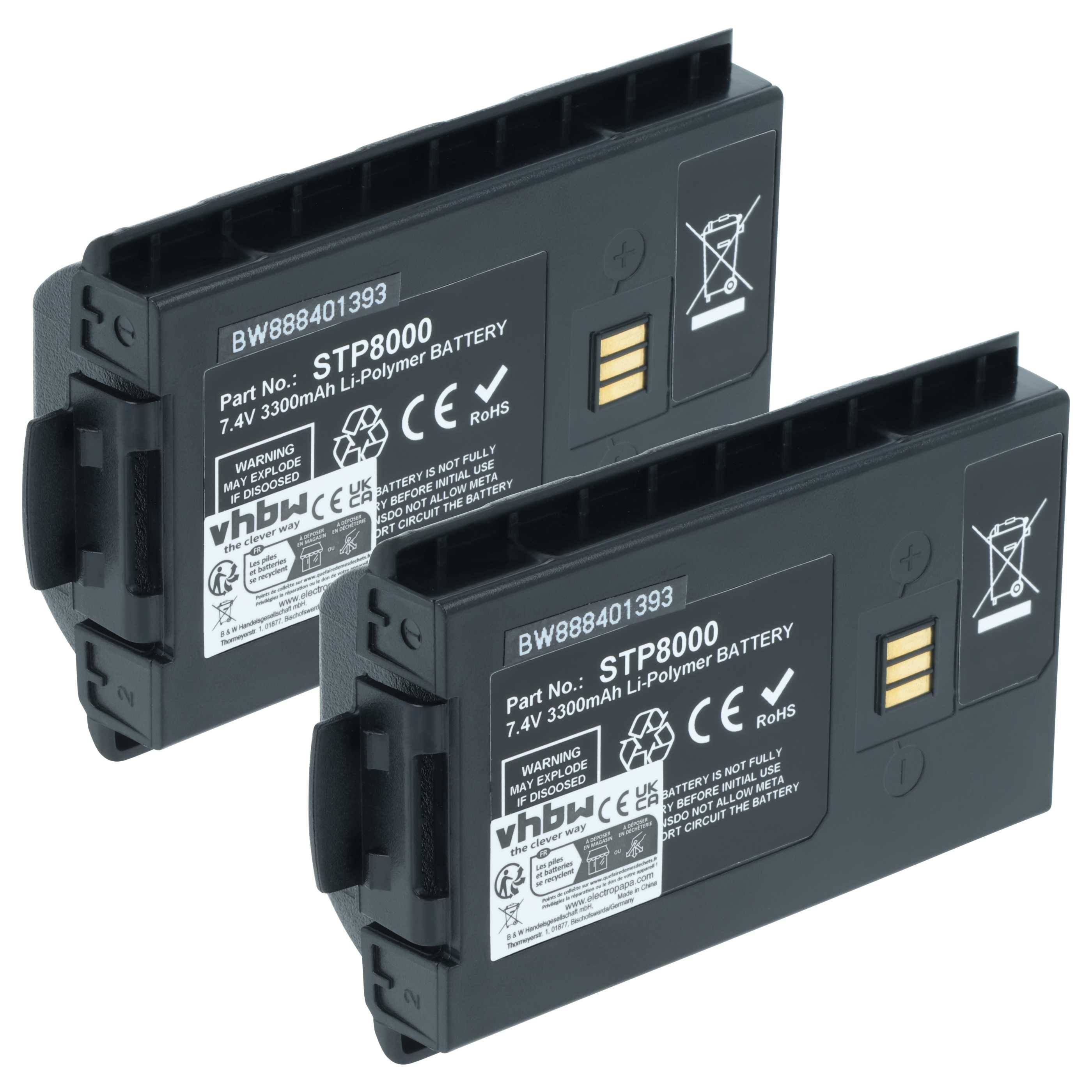 vhbw 2x Akku kompatibel mit Sepura STP8X, STP8100, STP8200, STP8040, STP8080, STP8038, STP9000 Funkgerät, Walkie Talkie (3300 mAh, 7,4 V, Li-Ion)