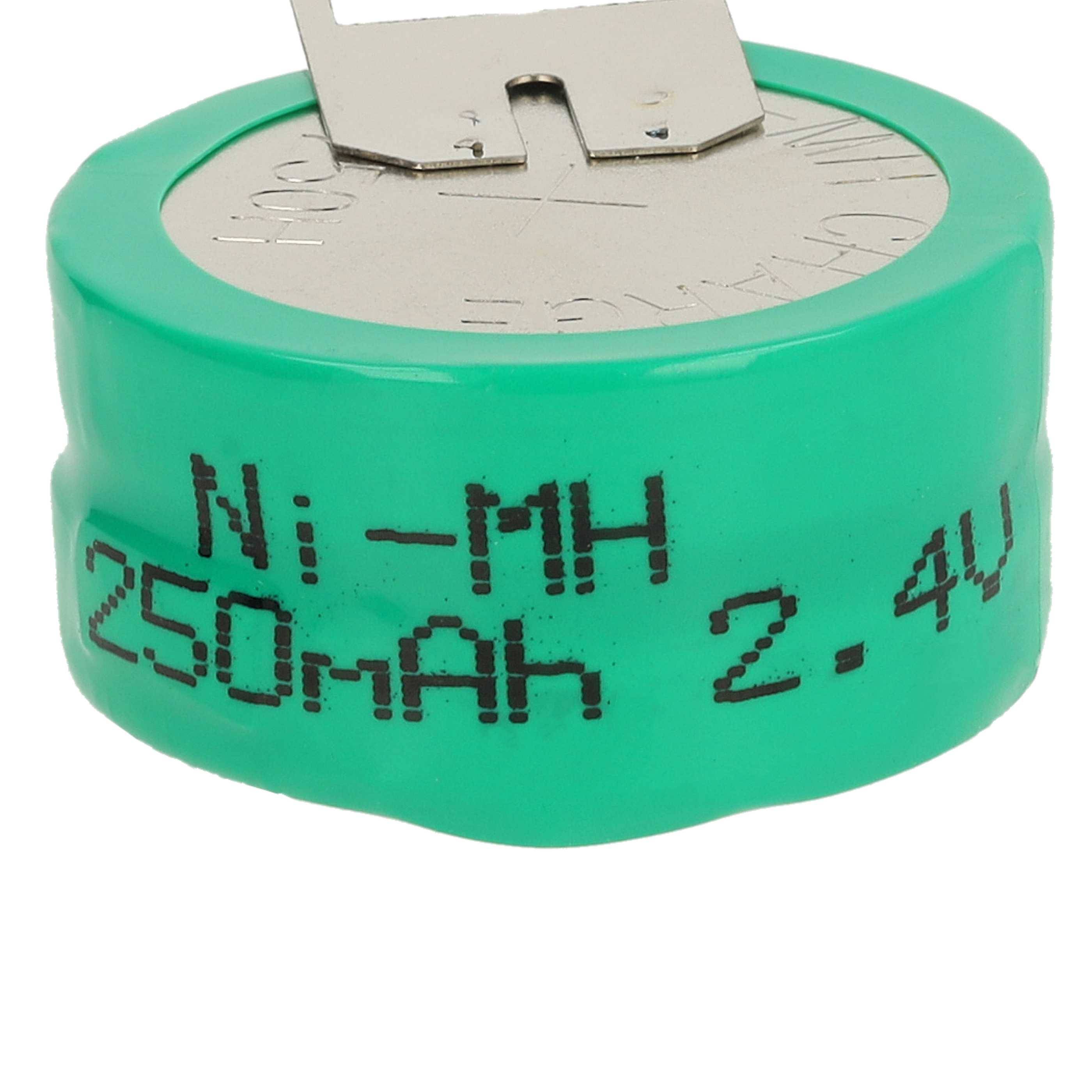 Eine grüne zylindrische Batterie mit der Bezeichnung „Ni-MH 250mAh 2,4V