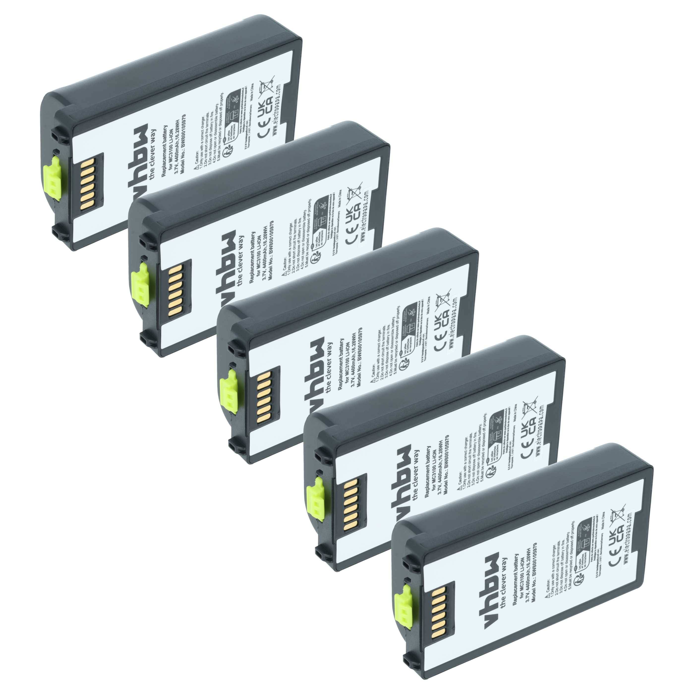 vhbw 5x Akku kompatibel mit Symbol MC3190, MC3100, MC3190G, MC3190-G13H02E0 Barcodescanner POS (4400 mAh, 3,7 V, Li-Ion)