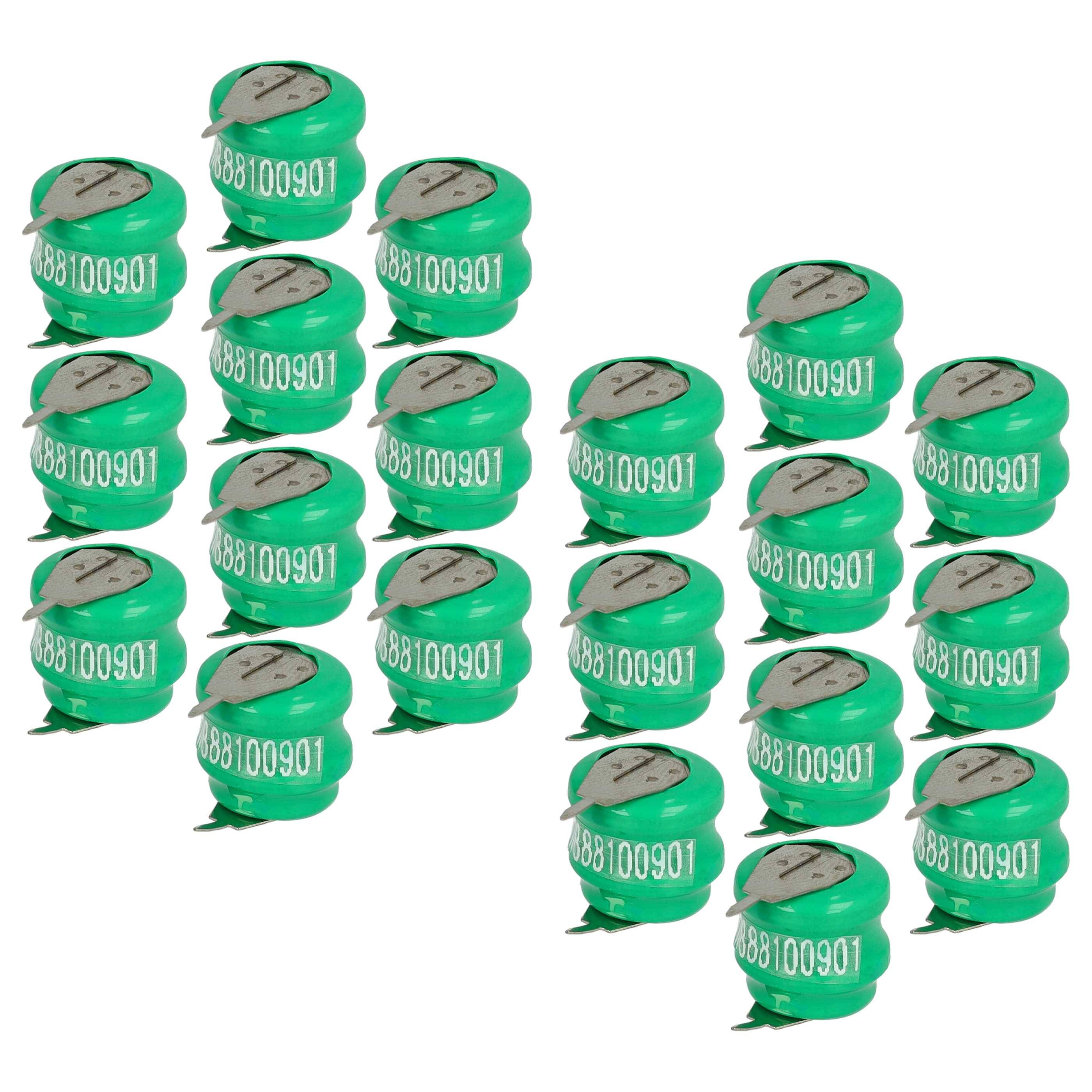 vhbw 20x NiMH Ersatz Knopfzellen-Akku Typ V40H 2-Pins 40mAh 2,4V kompatibel mit Modellbau-Akkus, Solar-Leuchten uvm.