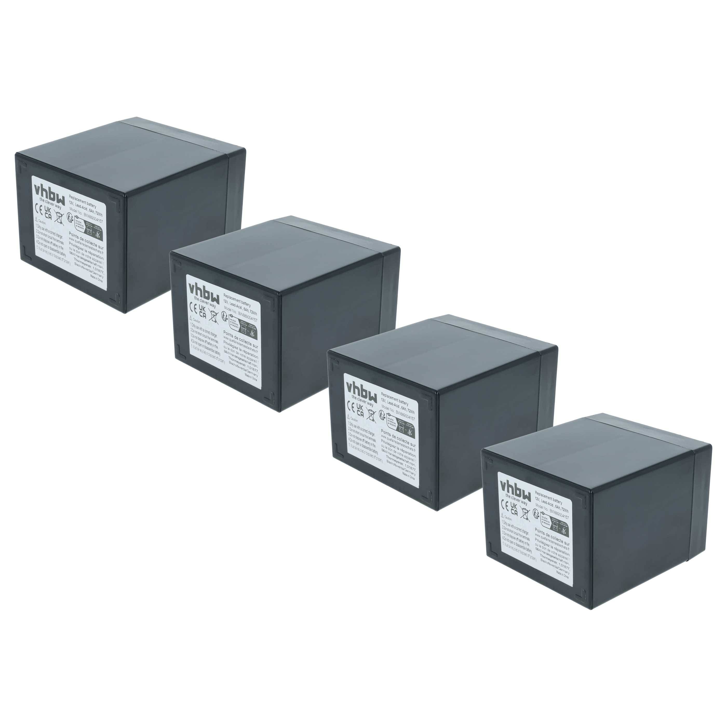 Vier schwarze rechteckige Batteriepacks mit der Aufschrift 