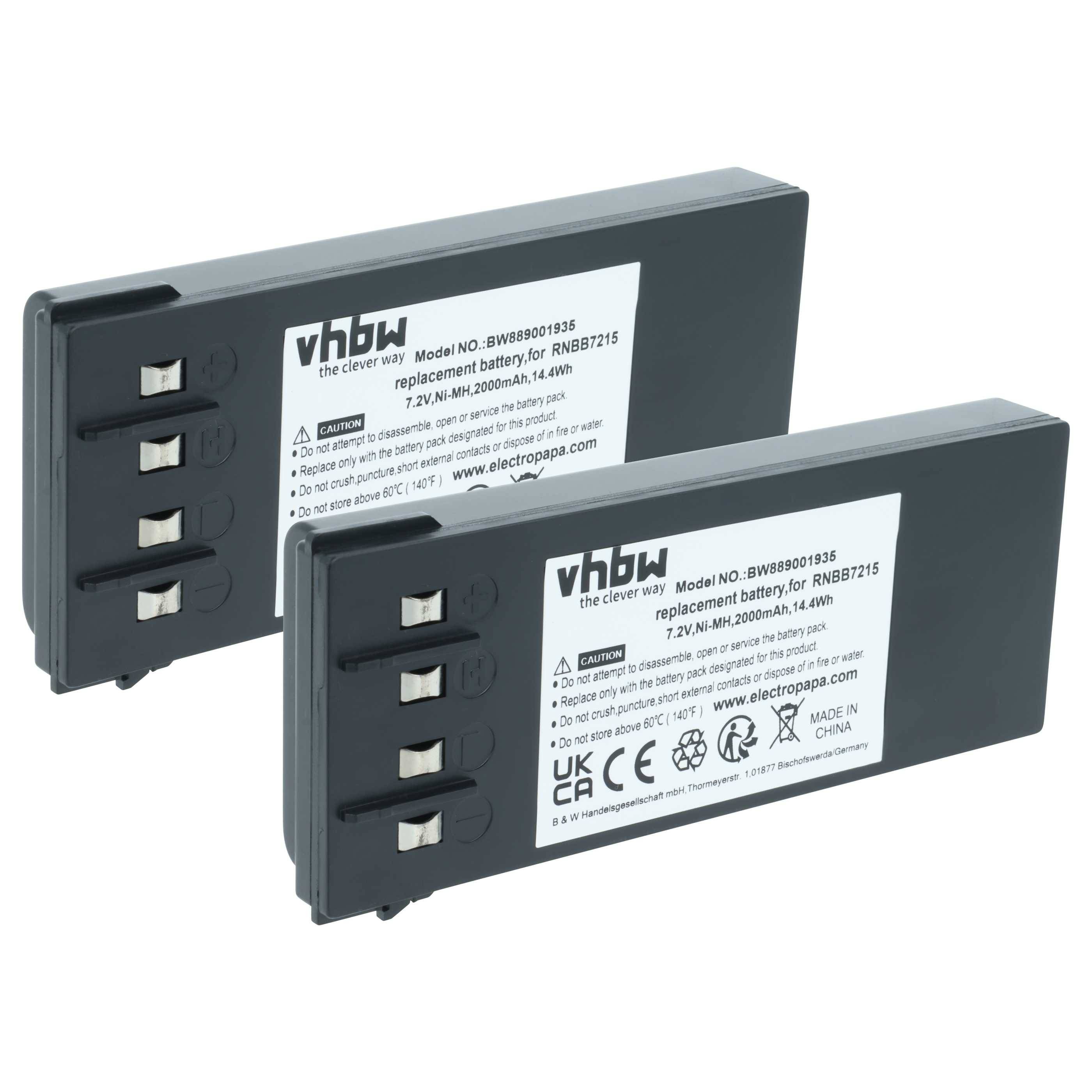 vhbw 2x Akku kompatibel mit Hiab 102XS, 102, 088 HIDUO, 088CL, 099, 077 HIDUO, 095 Industrie-Funkfernsteuerung Fernbedienung (2000 mAh, 7,2 V, NiMH)