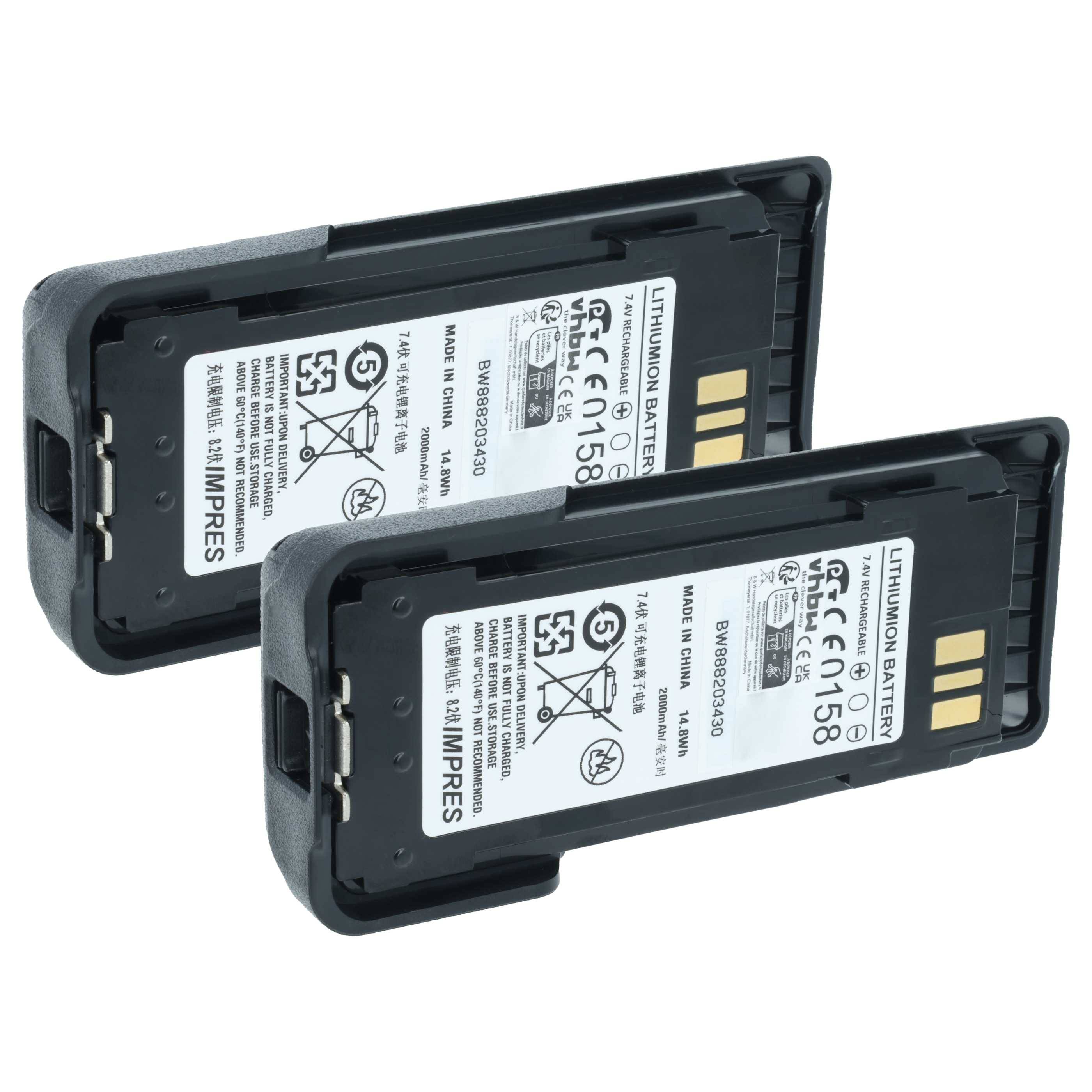 vhbw 2x Akku kompatibel mit Motorola XIR P8608EX, DP4801Ex ATEX, XIR P8668EX Funkgerät, Walkie Talkie (2000 mAh, 7,4 V, Li-Ion) + Gürtelclip