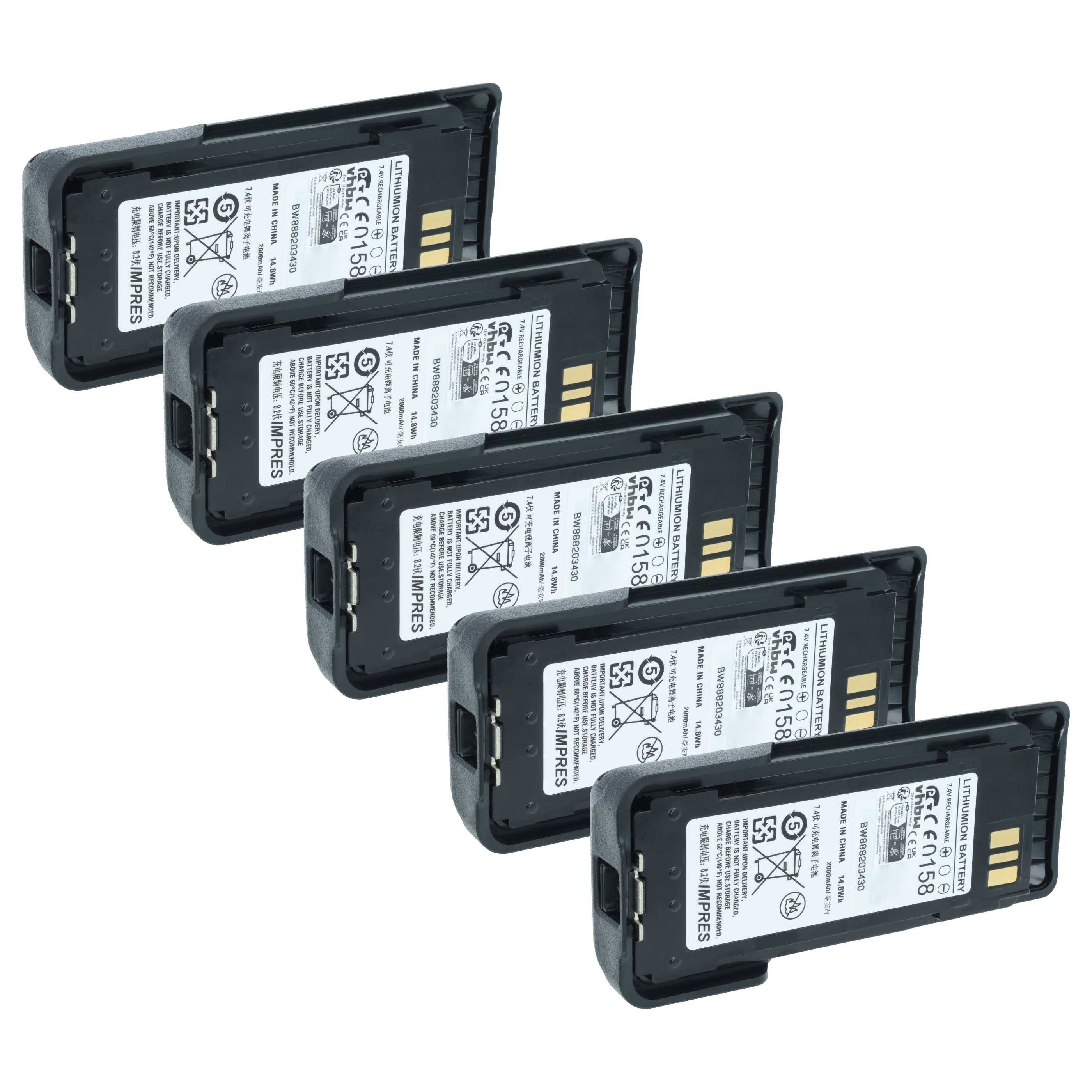vhbw 5x Akku Ersatz für Motorola NNTN8359A, NNTN8359, NNTN8359C für Funkgerät, Walkie Talkie (2000 mAh, 7,4 V, Li-Ion) + Gürtelclip