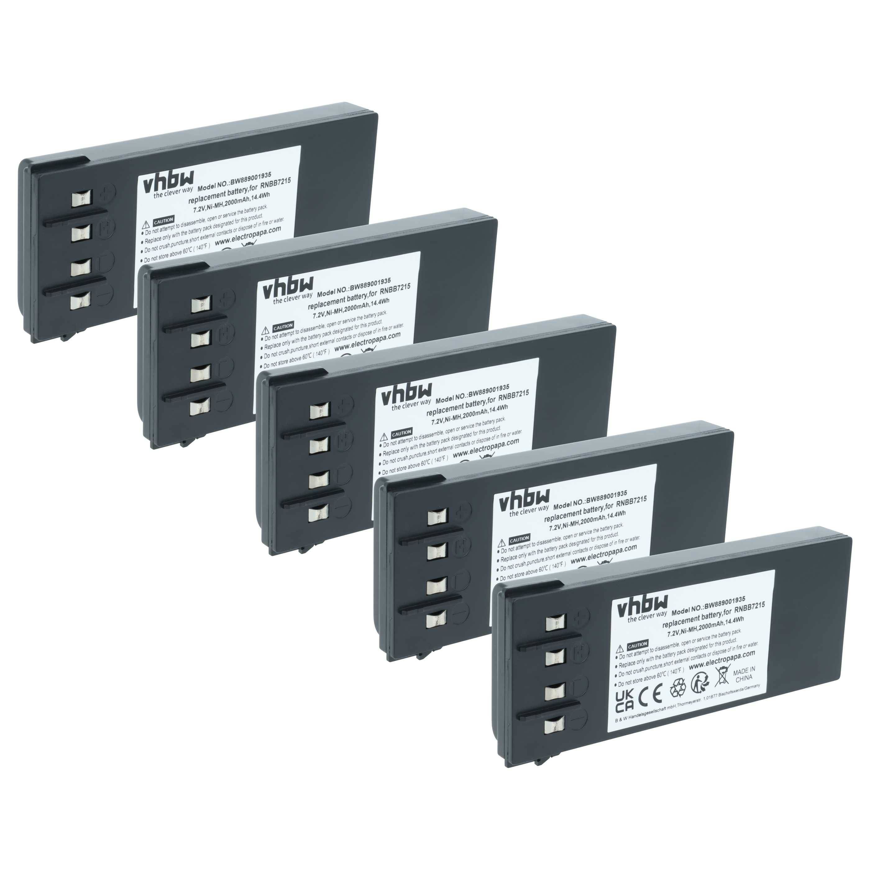 vhbw 5x Akku kompatibel mit Hiab 122BCL, 122CL, 122B HIDUO, 122D HIDUO, 122DCL DUO Industrie-Funkfernsteuerung Fernbedienung (2000 mAh, 7,2 V, NiMH)