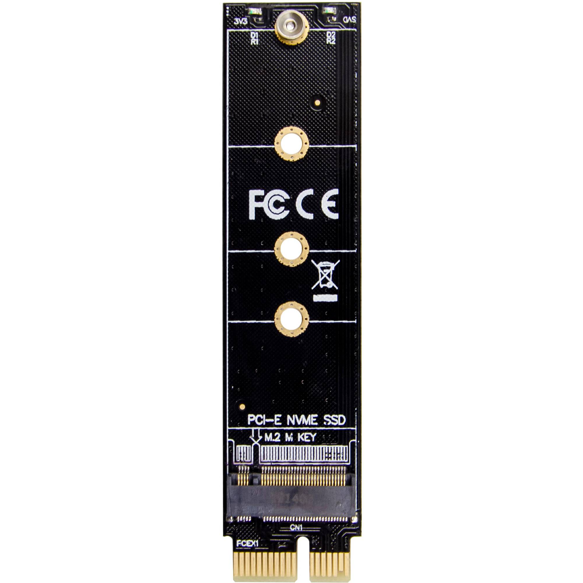 Eine schwarze PCI-E NVMe SSD mit Goldkonnektoren, auf denen die Aufschrift „PCI-E NVME SSD M.2 M KEY