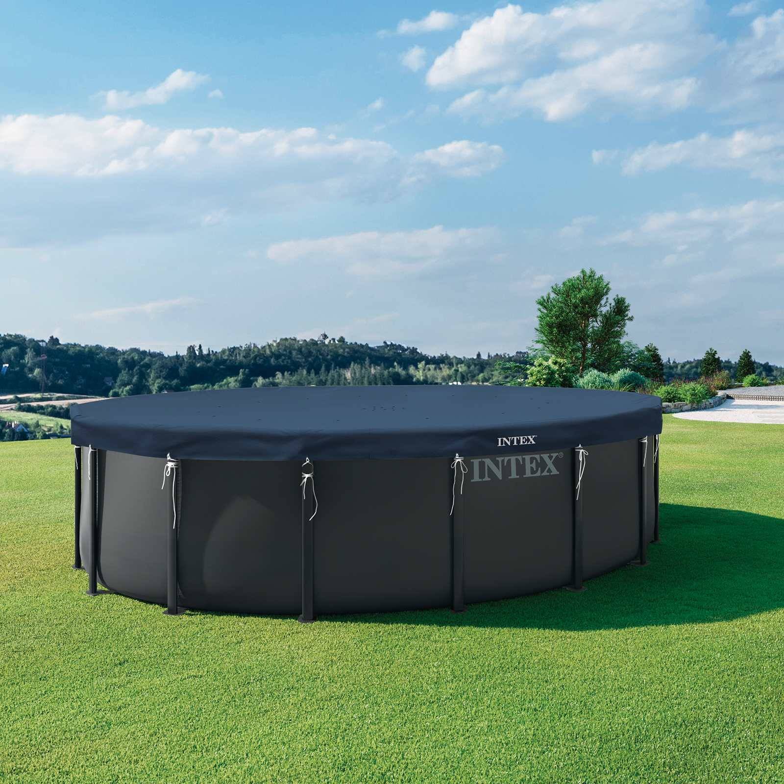 INTEX Poolabdeckung INTEX Ø488 x 20 cm Rund PVC Dunkelblau und Grau