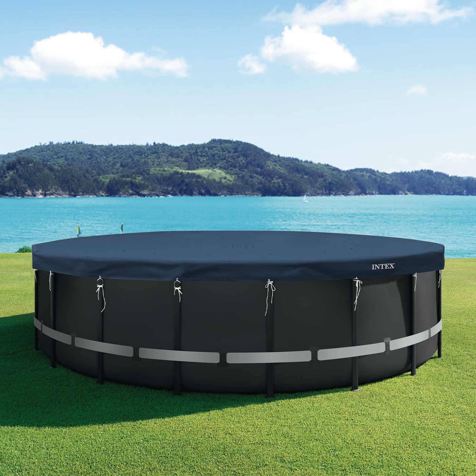 INTEX Poolabdeckung INTEX Ø610 x 20 cm Rund PVC Dunkelblau und Grau
