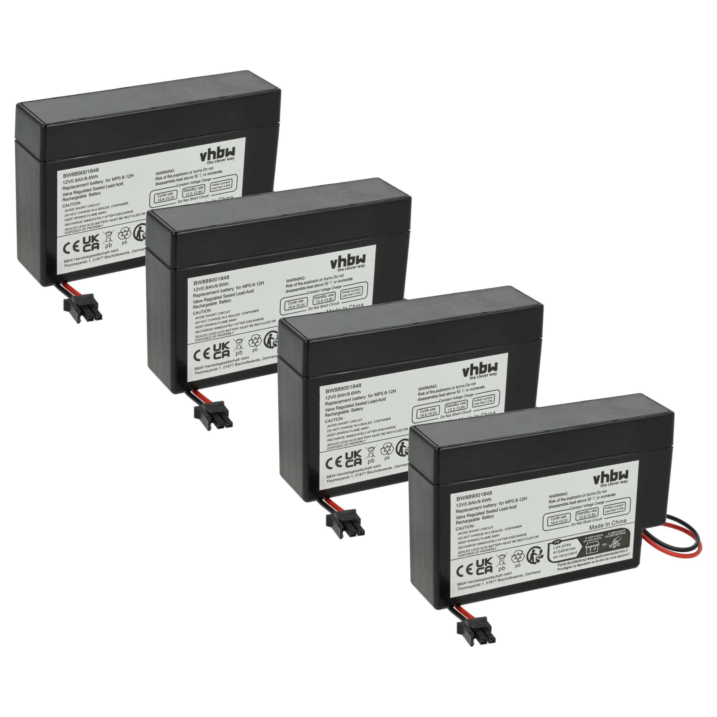 vhbw 4x Akku Ersatz für MP0.8-12H für (800mAh, 12V, AGM, AMP Stecker)