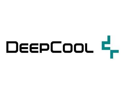 DeepCool-Logo in schwarzem Text mit einem türkisfarbenen geometrischen Plus-Symbol auf weißem Hintergrund.