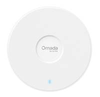 Weißer kreisförmiger kabelloses Zugangspunkt mit der Bezeichnung „Omada by TP-Link