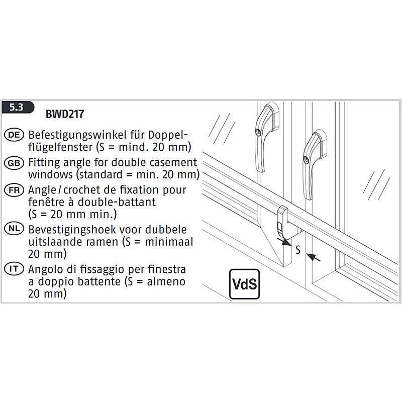 Abus BWD217 Befestigungswinkel W für FPR217, Zubehörartikel, Befestigungswinkel - Modell: FPR217 | Einsatzbereich: Fens