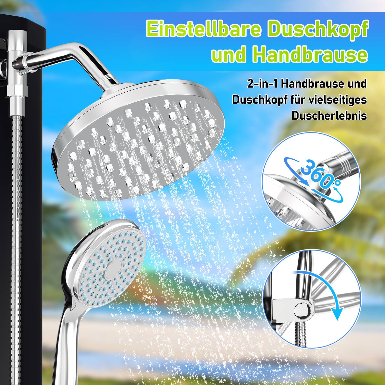 35L Solar Gartendusche mit Abdeckung & Handdusche – Komfortable Outdoor-Dusche