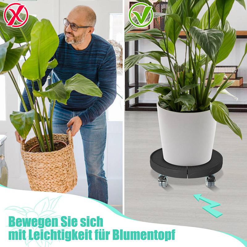 Pflanzenroller Rund, Rolluntersetzer Einstellbar Ø38-54cm, Tragkraft 200kg, Schwarz Blumenroller mit 360° Drehbare Rädern