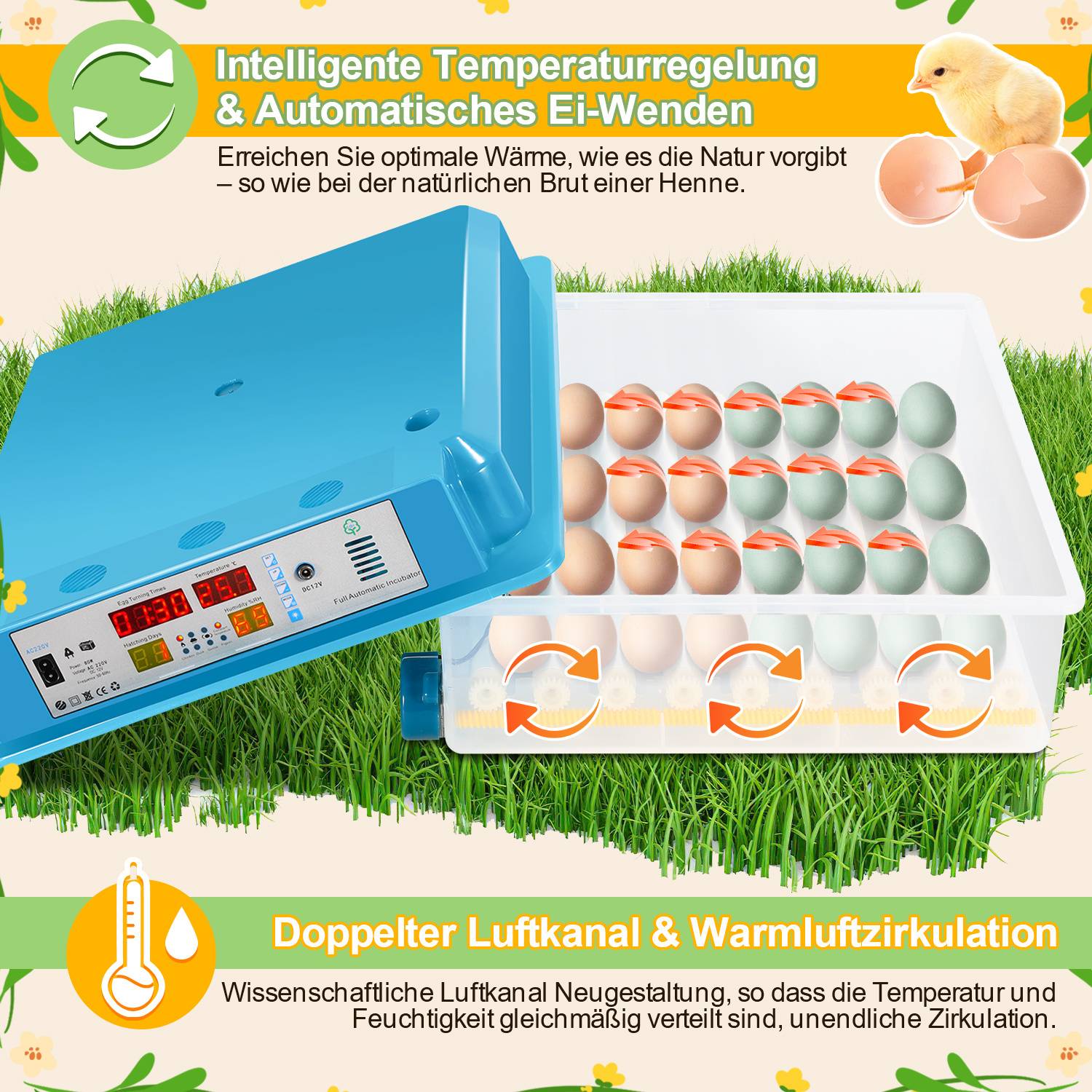 „Intelligente Temperaturregelung & Automatisches Ei-Wenden