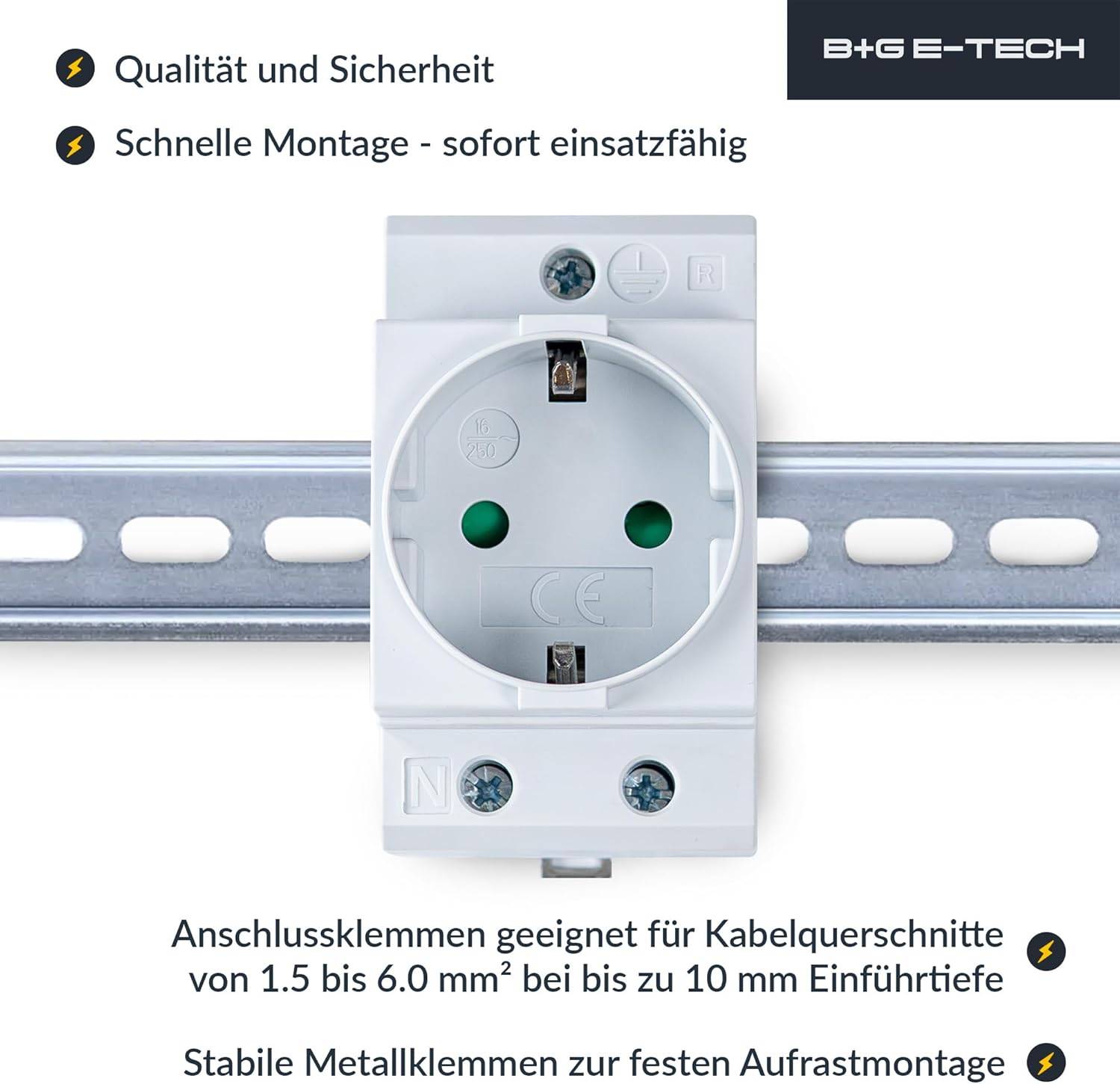 B+G E-Tech Schuko- Einbausteckdose für DIN Hutschiene (GRAU)