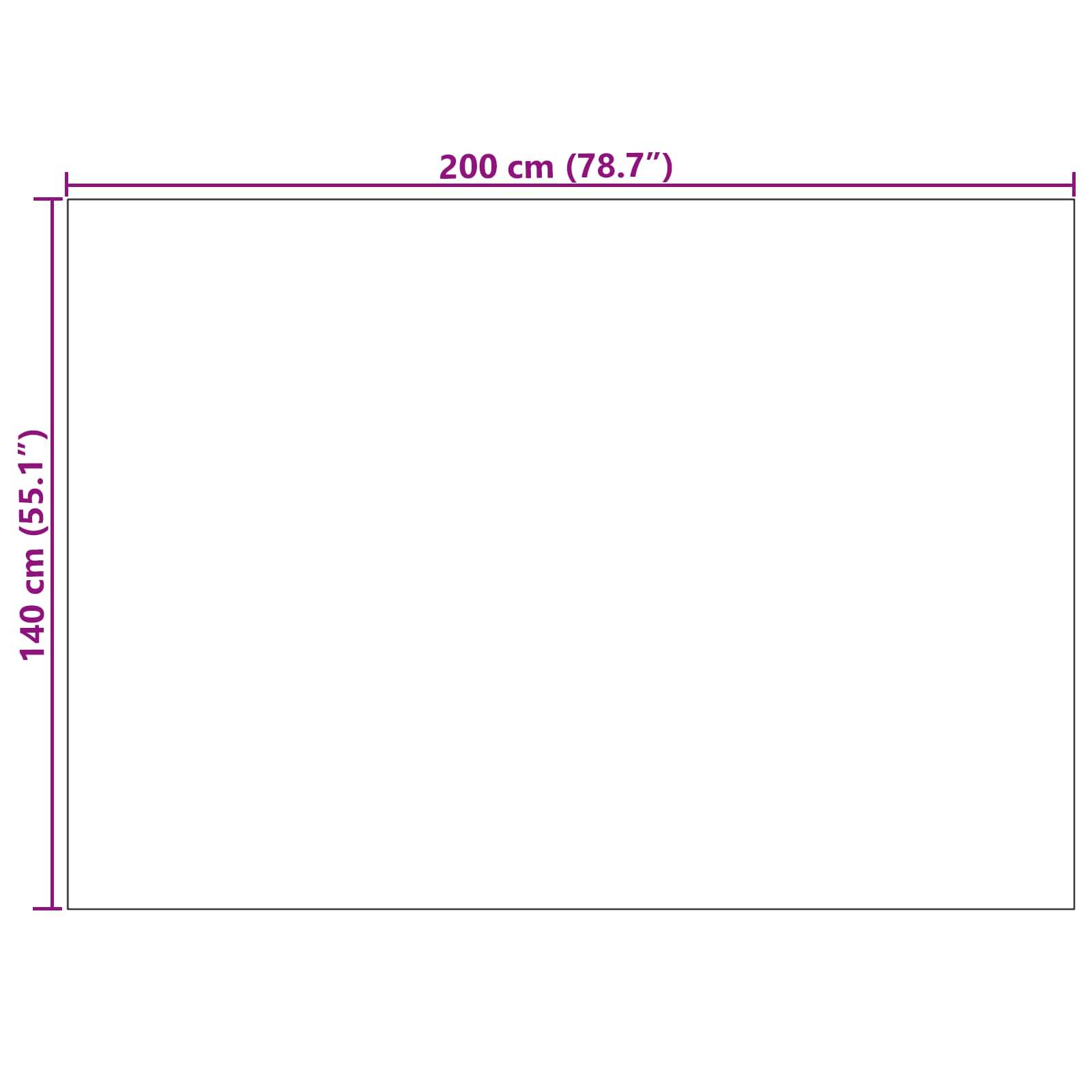 Ein rechteckiger Bereich misst 200 cm (78,7 Zoll) mal 140 cm (55,1 Zoll).