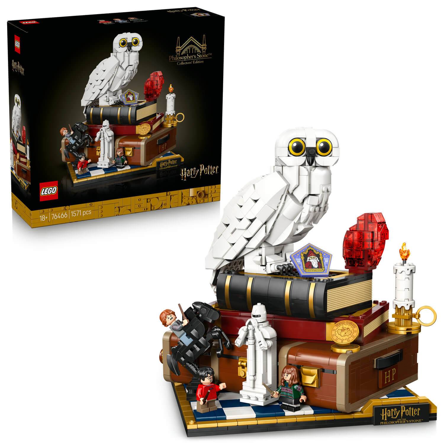Lego Harry Potter Set mit Hedwig, Büchern, Kerze, Zaubertränken und Figuren von Harry, Dumbledore und McGonagall, mit Kartonverpackung.