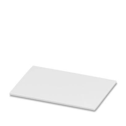 Ein einfaches weißes rechteckiges Blatt, das flach gegen einen weißen Hintergrund positioniert ist.
