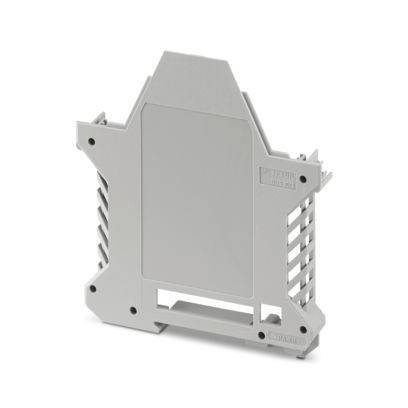Ein grauer, dreieckiger Klemmenblockmarkierungshalter mit Seitenschlitzen, der zur Organisierung und Beschriftung von Schaltungsverbindungen in Elektrotafeln verwendet wird.