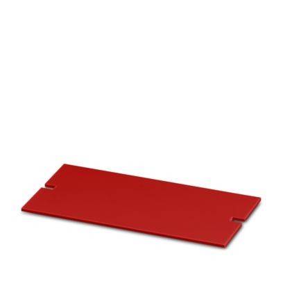 Ein rotes, flaches rechteckiges Panel mit kleinen Kerben an jeder Seite, wahrscheinlich ein modularer Bestandteil für Bau- oder Montagezwecke.