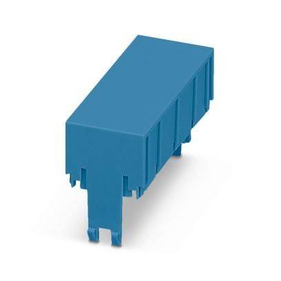 Eine blaue, rechteckige elektronische Komponente mit Stiftverbindungen, wahrscheinlich zur Verwendung auf Leiterplatten.