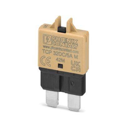 Ein beige und schwarzes Phönix Kontakt Sicherungselement gekennzeichnet mit 