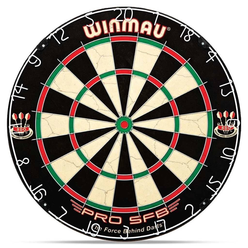 Winmau Dartscheibe Borsten Dartboard Pro SFB mit 3 Stahl- und 3 Softdarts