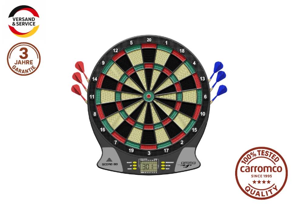 Carromco SCORE-301 Elektronische Dartscheibe für 1–8 Spieler inkl. Pfeile, 26 Spiele