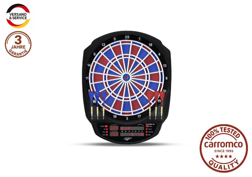 Carromco STRIKER-401 Elektronische Dartscheibe inkl. 6 Softdarts und Netzteil für 1–8 Spieler