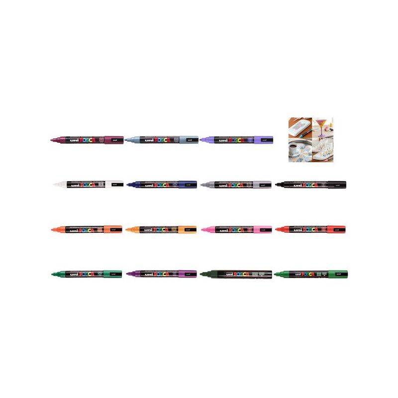 Zwölf farbige Marker mit Boxen, in zwei Reihen angeordnet, die verschiedene Farben wie Rot, Blau, Grün und weitere zeigen.