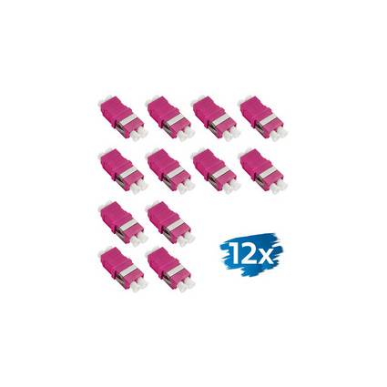 Zwölf magentafarbene LC-Duplex-Adapter in einem Rastermuster, gekennzeichnet mit 12x