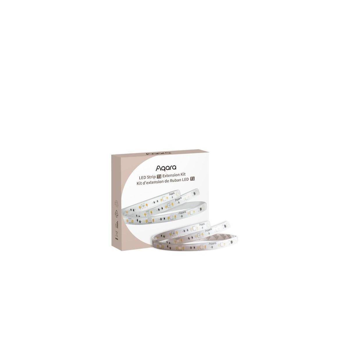 Aqara LED Strip T1 Erweiterungsset' in einer Box mit einem sichtbaren LED-Streifen, konzipiert zur Verbesserung von Beleuchtungssetups.