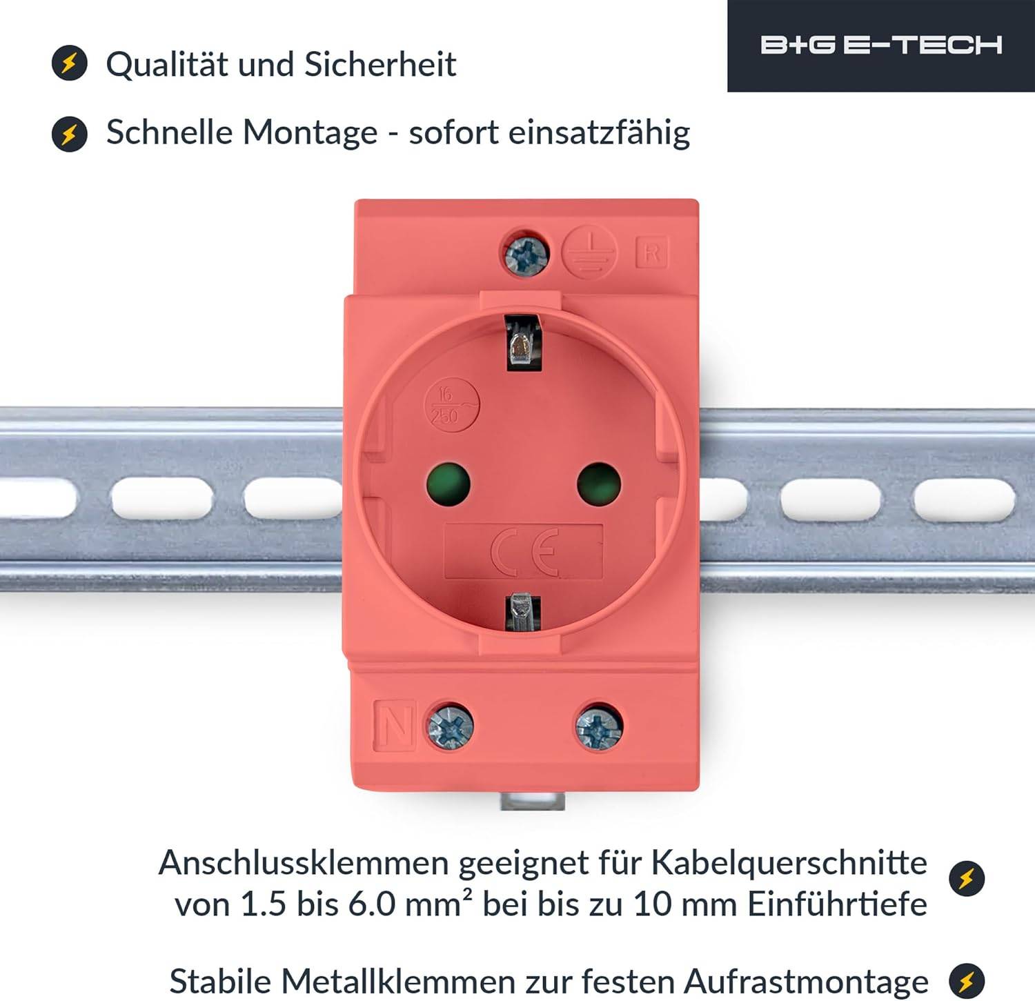 B+G E-Tech GS16 - Schuko- Einbausteckdose für DIN Hutschiene (ORANGE) farbige Serie