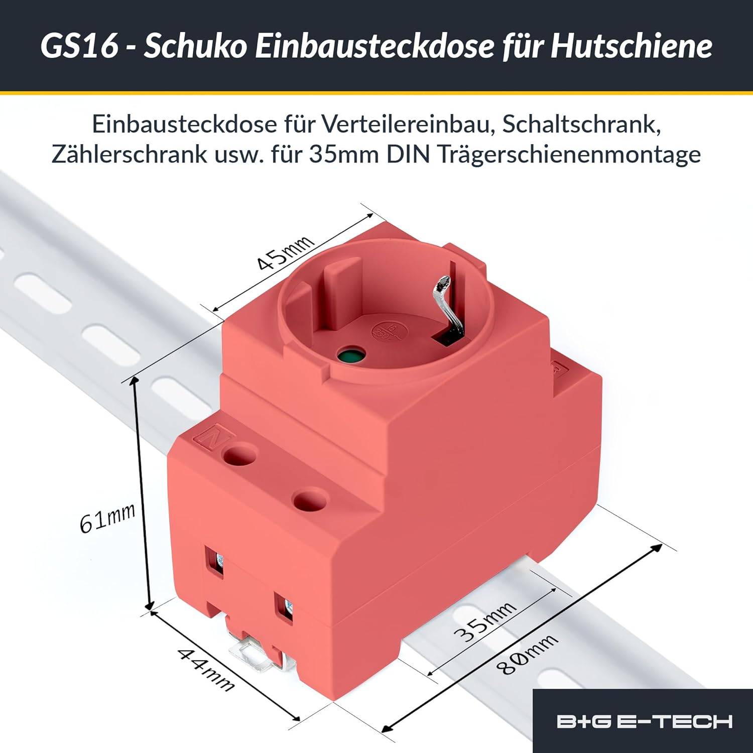 „GS16 - Schuko-Einbausteckdose für Hutschiene
